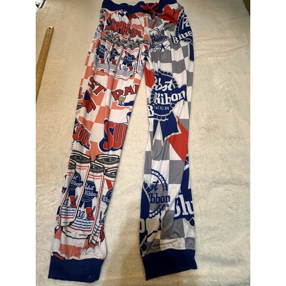 Mens Pajama Pants Lounge Pabst Blue Ribbon Size Small Sleep Jogger Beer Can PBR - Picture 2 of 16